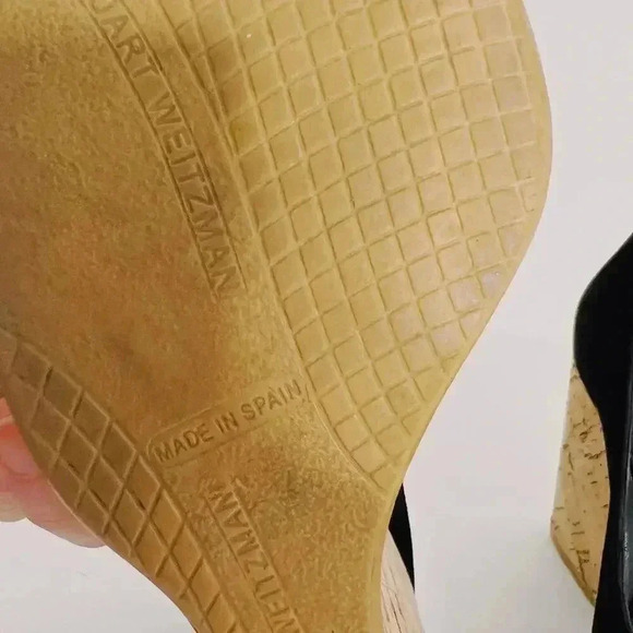 Stuart Weitzman Vintage Black Suede Leather Cork Wedges Women's Size 5 - Picture 7 of 12